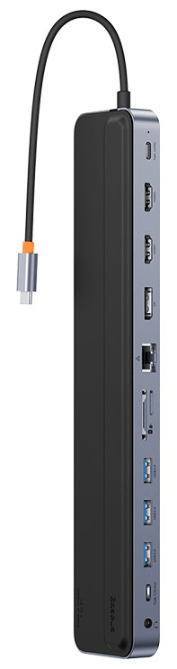 BASEUS EliteJoy Gen2 12in1 Type-C HUB Adapter (Type-C to HDMI*2+USB3.0*3+PD*1+DP*1+SD/TF*1+RJ45*1+Type-C Data*1+3.5mm*1) Dark gray, WKSX030213